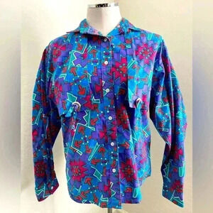 Vintage 90s Rodeo Frontier Wear Geometric Vivid Colorful Cotton Shirt Women’s L